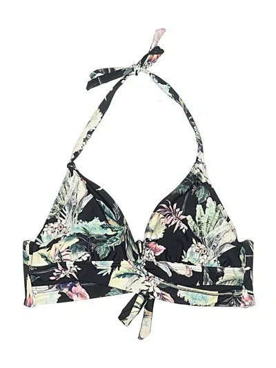 Pre-owned Kona Sol Swimsuit Top Black Tropical Pattern Swimwear