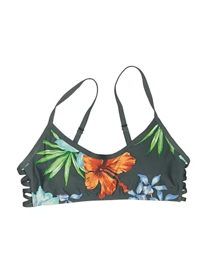 Pre-owned Kona Sol Swimsuit Top Black Tropical Pattern Swimwear