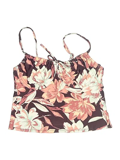 Pre-owned Kona Sol Swimsuit Top Brown Floral Pattern Swimwear