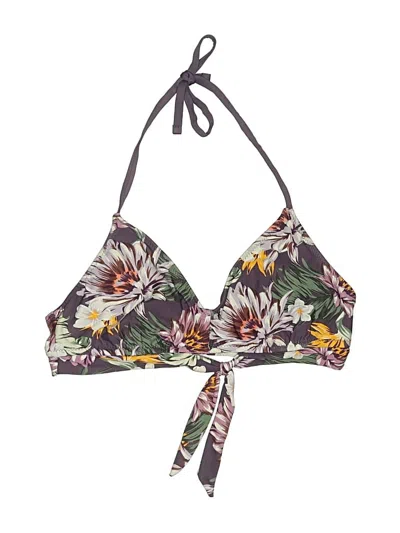 Pre-owned Kona Sol Swimsuit Top Brown Floral Pattern Swimwear