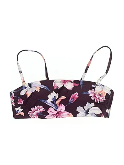 Pre-owned Kona Sol Swimsuit Top Burgundy Floral Pattern Swimwear