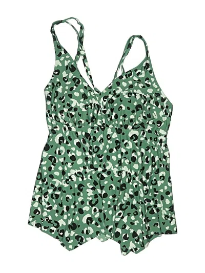 Pre-owned Kona Sol Swimsuit Top Green Animal Print Pattern Swimwear