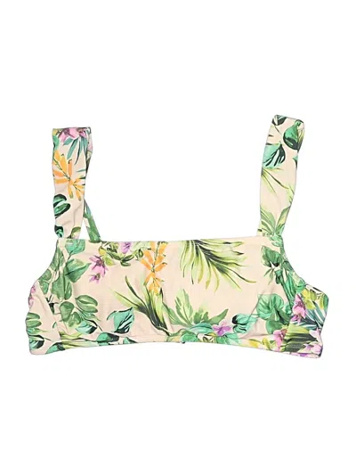 Pre-owned Kona Sol Swimsuit Top Green Floral Pattern Swimwear