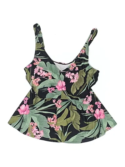 Pre-owned Kona Sol Swimsuit Top Green Floral Pattern Swimwear