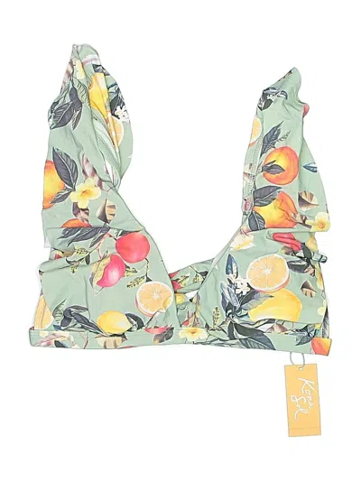 Kona Sol Swimsuit Top Green Print Pattern Swimwear