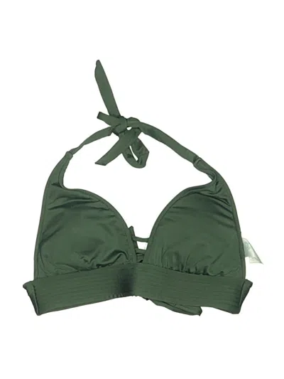 Pre-owned Kona Sol Swimsuit Top Green Solid Pattern Swimwear