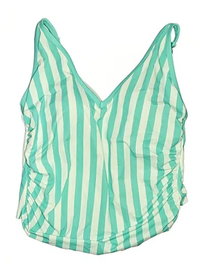 Pre-owned Kona Sol Swimsuit Top Green Stripes Pattern Swimwear