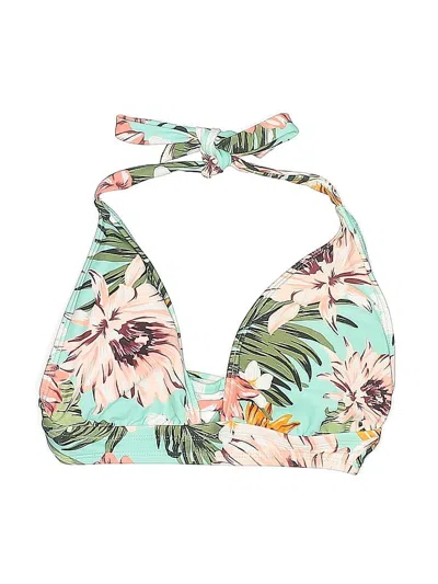 Pre-owned Kona Sol Swimsuit Top Green Tropical Pattern Swimwear
