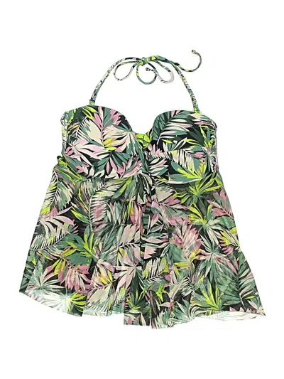 Pre-owned Kona Sol Swimsuit Top Green Tropical Pattern Swimwear