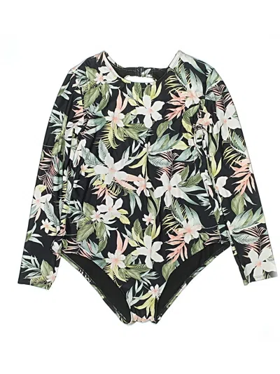 Pre-owned Kona Sol Swimsuit Top Green Tropical Pattern Swimwear