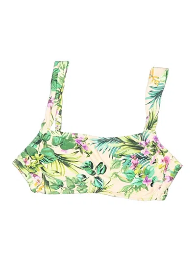 Pre-owned Kona Sol Swimsuit Top Green Tropical Pattern Swimwear