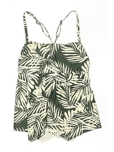 Pre-owned Kona Sol Swimsuit Top Green Tropical Pattern Swimwear