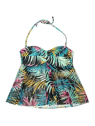 Pre-owned Kona Sol Swimsuit Top Green Tropical Pattern Swimwear