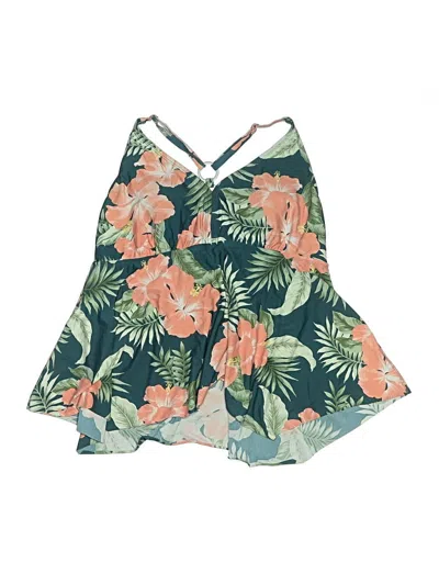 Pre-owned Kona Sol Swimsuit Top Green Tropical Pattern Swimwear