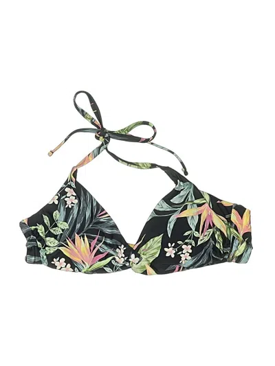 Pre-owned Kona Sol Swimsuit Top Green Tropical Pattern Swimwear