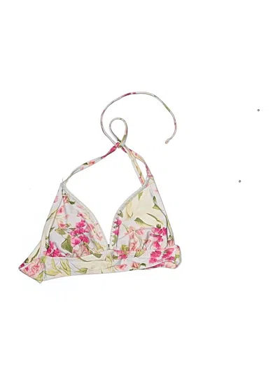 Pre-owned Kona Sol Swimsuit Top Ivory Floral Pattern Swimwear In White