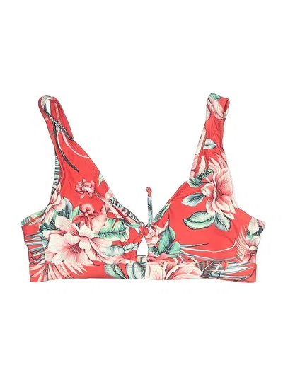 Pre-owned Kona Sol Swimsuit Top Orange Floral Pattern Swimwear