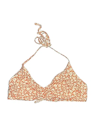Pre-owned Kona Sol Swimsuit Top Orange Floral Pattern Swimwear