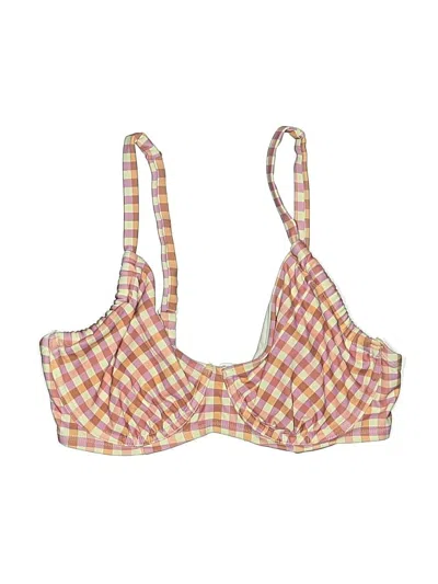 Pre-owned Kona Sol Swimsuit Top Pink Checkered/gingham Pattern Swimwear