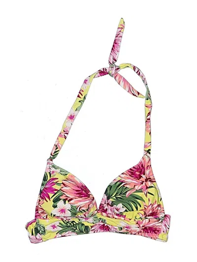 Pre-owned Kona Sol Swimsuit Top Pink Tropical Pattern Swimwear