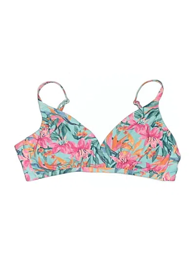 Pre-owned Kona Sol Swimsuit Top Teal Tropical Pattern Swimwear