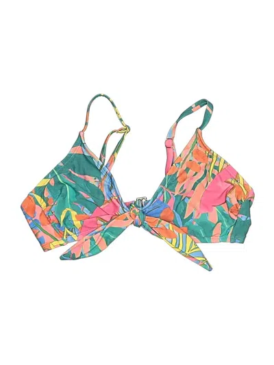 Pre-owned Kona Sol Swimsuit Top Teal Tropical Pattern Swimwear In Blue