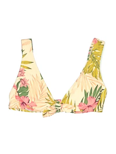 Pre-owned Kona Sol Swimsuit Top Yellow Tropical Pattern Swimwear