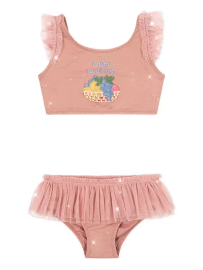 Konges Sløjd Babies' Amandine Glitter Ruffled Bikini In Brown