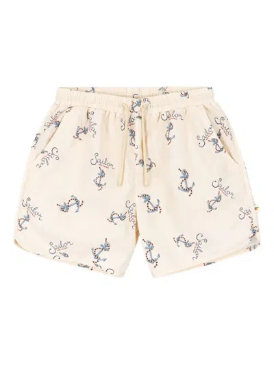 Konges Sløjd Kids' Anchor-print Drawstring Swim Shorts In Pink