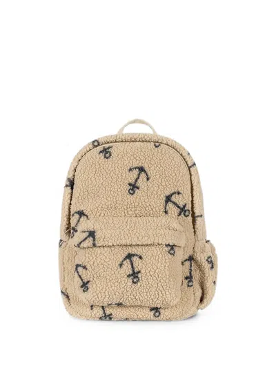 Konges Sløjd Kids' Anchor-print Teddy-fleece Backpack In Brown