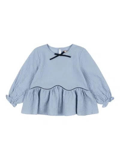Konges Sløjd Babies' Ava Bow Ruffled Blouse In Blue