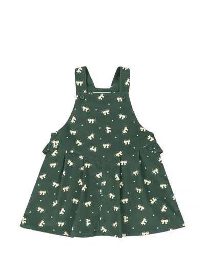 Konges Sløjd Kids' Avery Bow-print Ruffled Dress In Green
