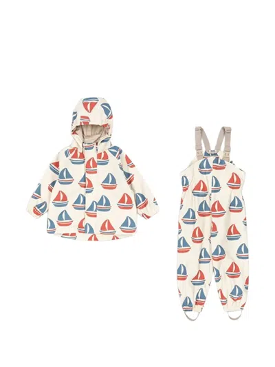 Konges Sløjd Kids' Boat-print Dungarees And Hooded Jacket In Pink