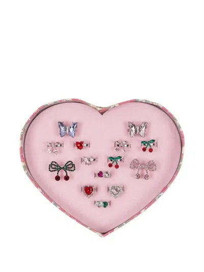 Konges Sløjd Kids' Butterfly Heart Ring Set In Pink