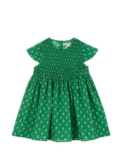 Konges Sløjd Babies' Cami Smocked Floral-print Dress In Green