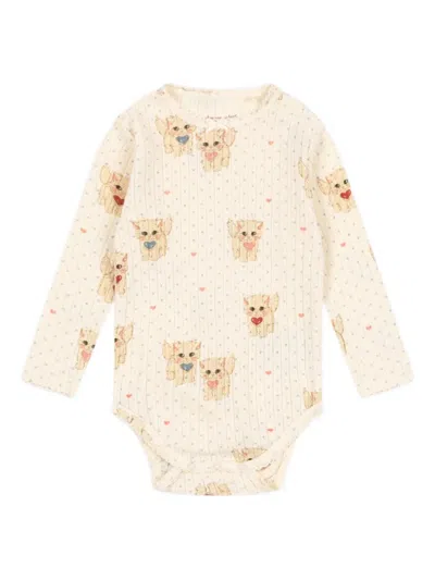 Konges Sløjd Cat Print Trim Babywear In Neutral