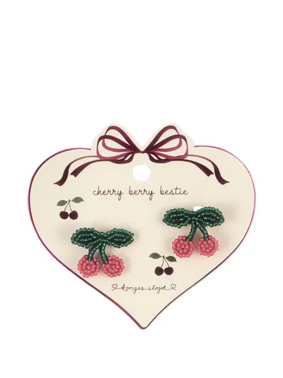 Konges Sløjd Kids' Cherry Beaded Hair Clips (set Of Two) In Neutral