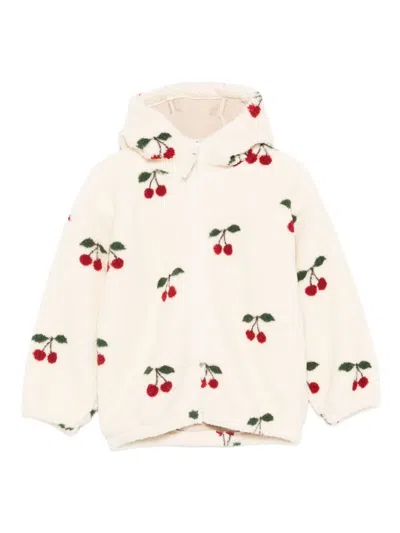 Konges Sløjd Kids' Cherry-embroidery Hoodie In White