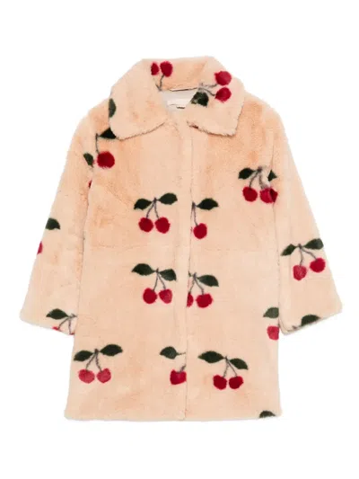 Konges Sløjd Kids' Cherry-motif Faux Fur Coat In Neutral