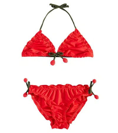 Konges Sløjd Kids' Cherry Ruffled Bikini In Red