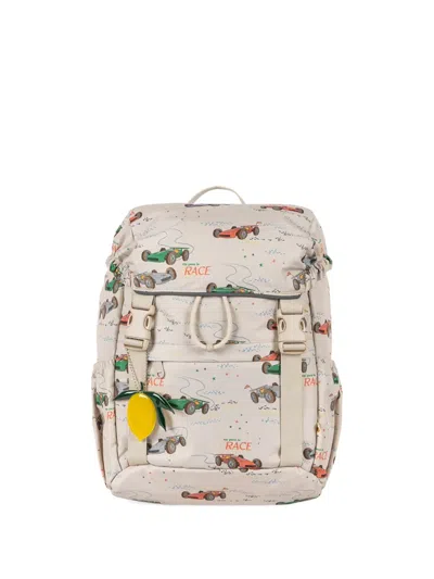 Konges Sløjd Kids' Clover Racecar-print Backpack In Neutral