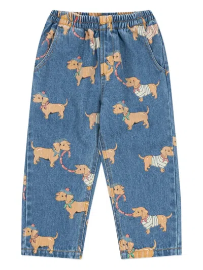 Konges Sløjd Kids' Dog Print Elasticated Trousers In Blue