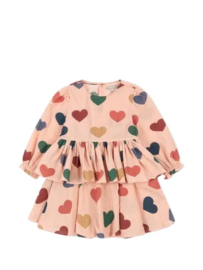 Konges Sløjd Kids' Elin Heart-pattern Ruffled Dress In Pink