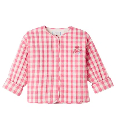 Konges Sløjd Kids' Konges Slojd Embroidered Gingham Cotton Jacket In Pink