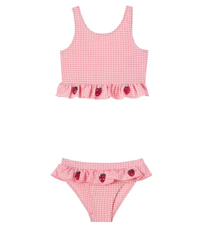 Konges Sløjd Kids' Etta Gingham Seersucker Bikini In Pink