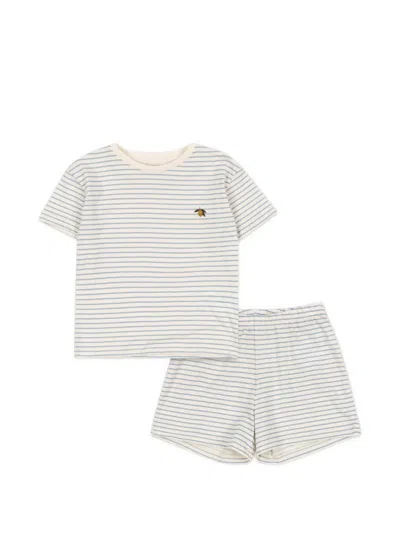 Konges Sløjd Babies' Famo Stripe-pattern Lemon-print Shorts Set In Gray