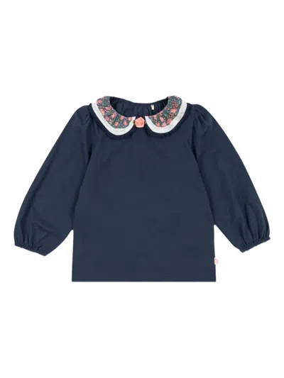 Konges Sløjd Kids' Floral-lace Collar Top In Blue