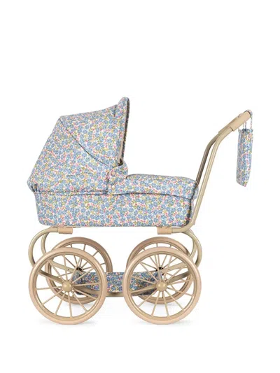 Konges Sløjd Kids' Floral Pattern Toy Pram In Blue