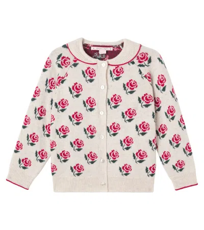 Konges Sløjd Kids' Konges Slojd Floral Wool-blend Cardigan In Pink