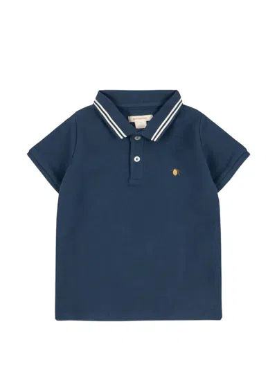 Konges Sløjd Kids' Florian Striped-collar Embroidered Polo Shirt In Blue